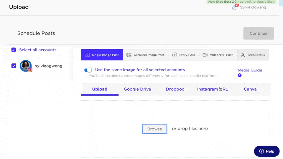 GIF of how to post videos to instagram from PC