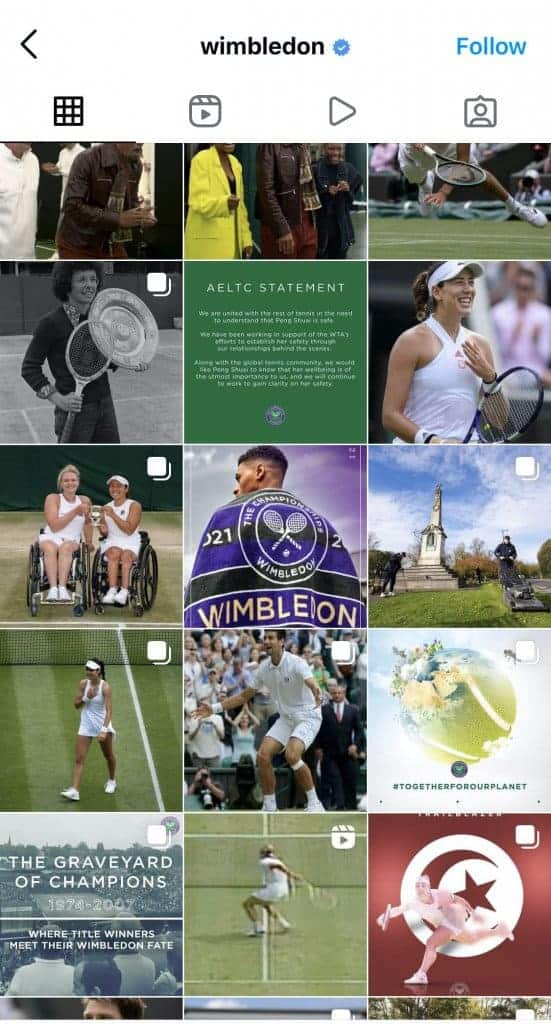 Wimbledon Instagram feed