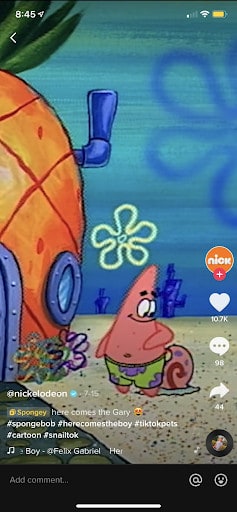 Patrick Star and Gary the snail out the front of Spongebob's pineapple house under the sea
