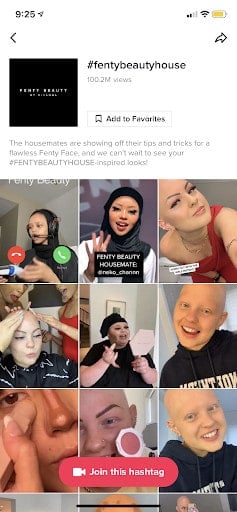 TikTok results page for hashtag Fenty Beauty House