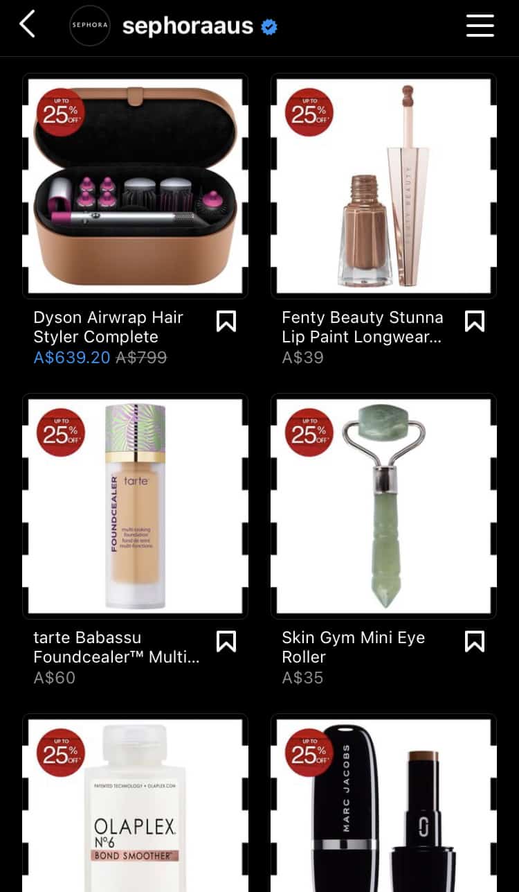 Sephora's Instagram shop