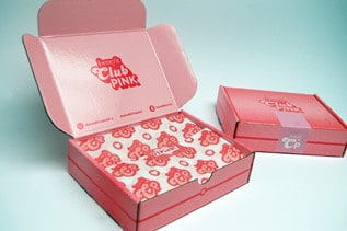 Club Pink packaging displaying their brand hashtag