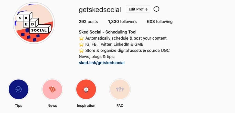 Instagram profile - Sked Social