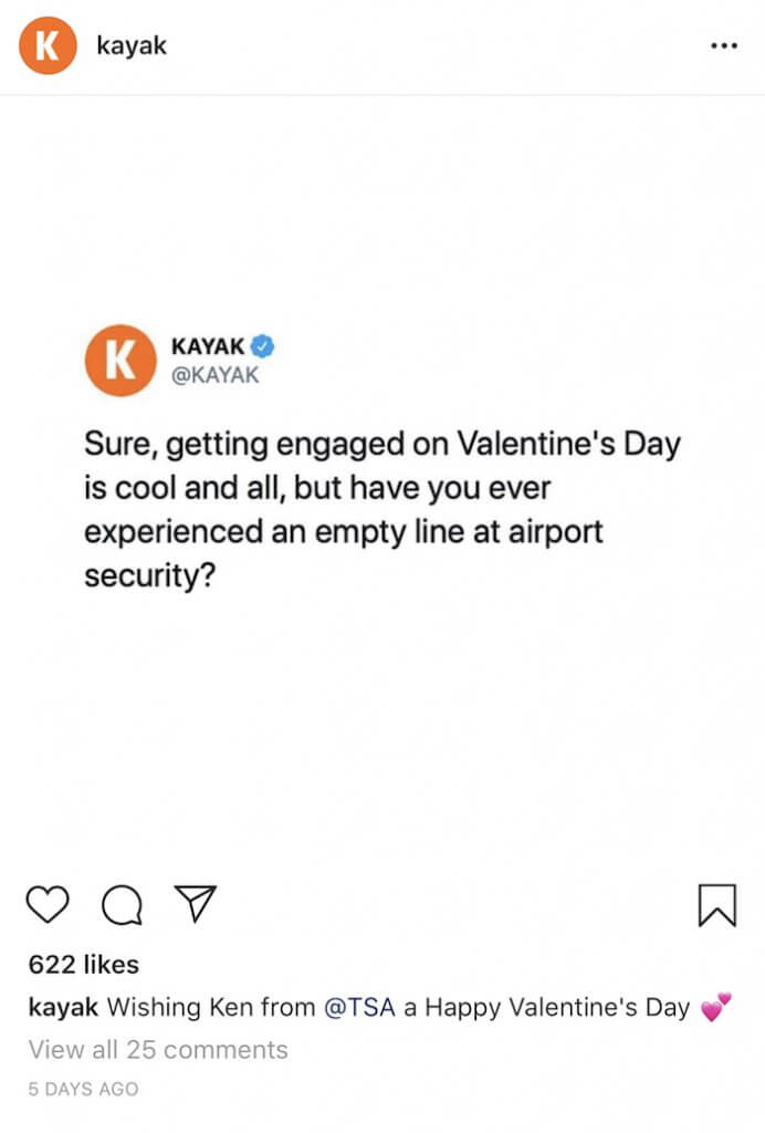 Travel Brands on Instagram - Kayak - Sked Social 2