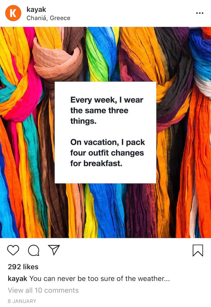 Travel Brands on Instagram - Kayak - Sked Social 3