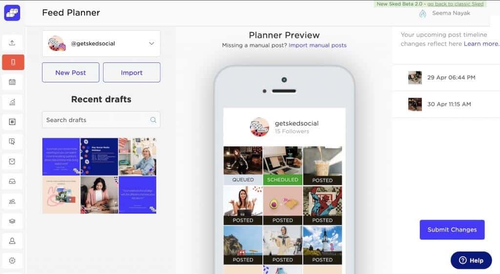 Instagram feed planner from Sked Social