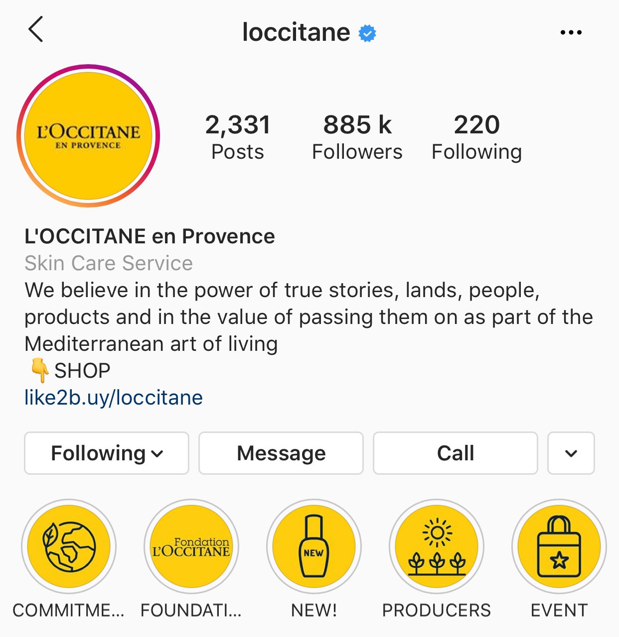 An example of a company driving sales on Instagram.