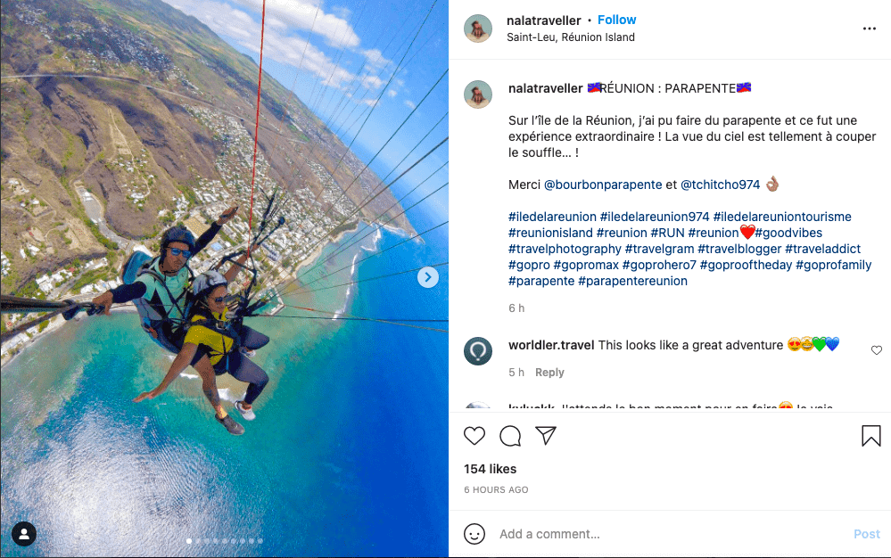 GoPro Instagram post showing people hanggliding