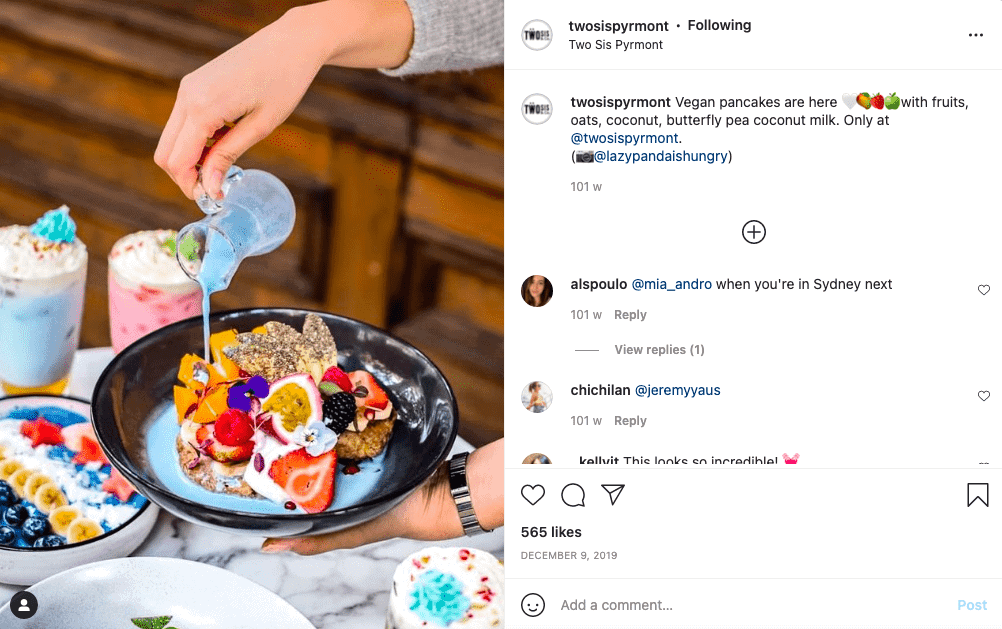 Two Sis Instagram picture of mouth-watering breakfast
