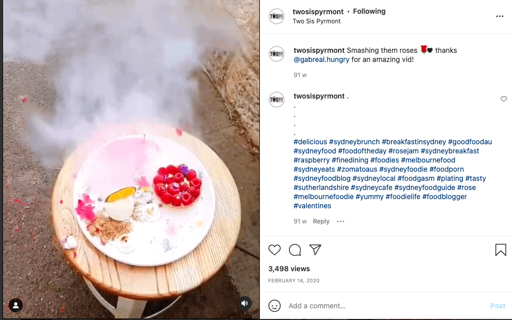 Two Sis Instagram picture of eye-catching food