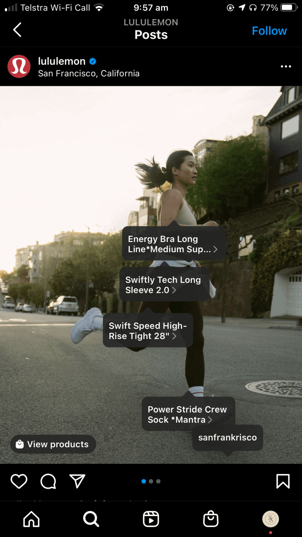 Lululemon shoppable post on Instagram