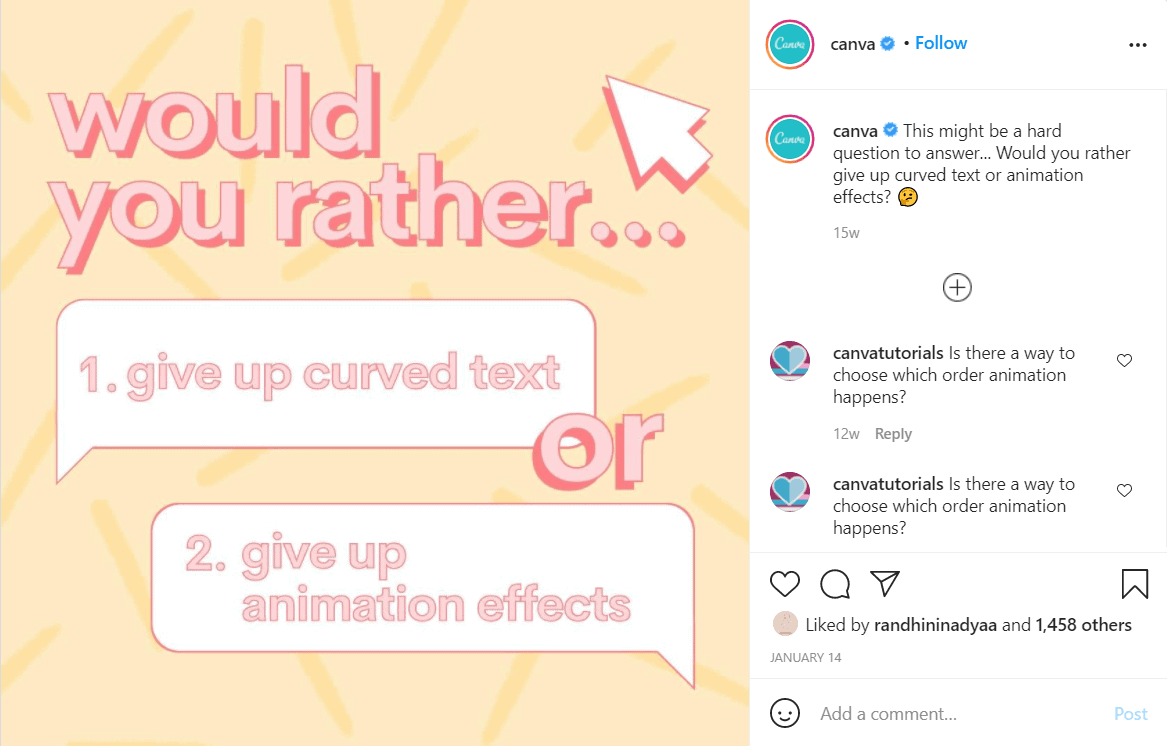 Canva using a gamified post on Instagram
