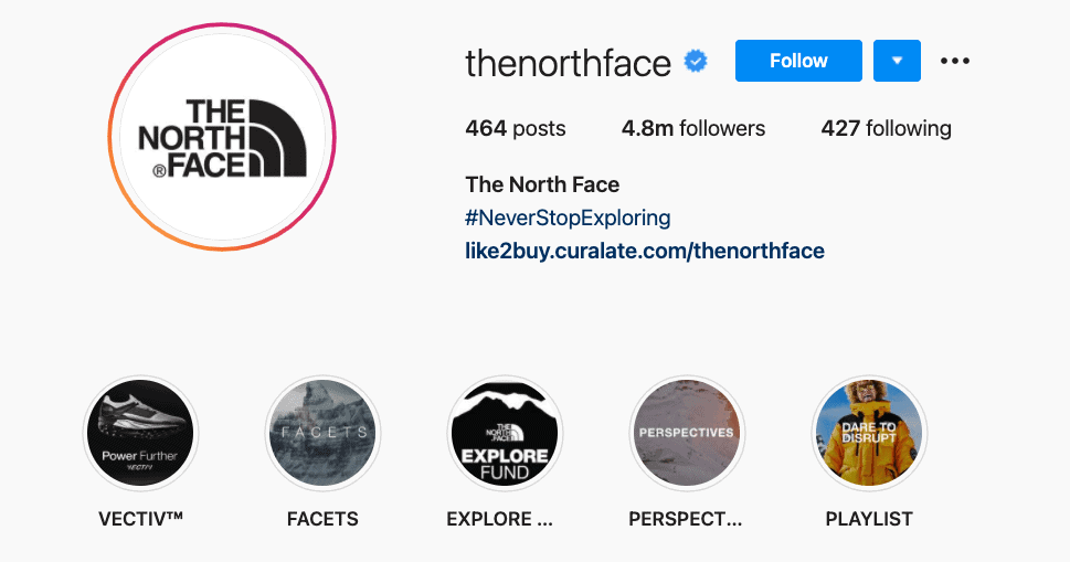 The North Face's highlighted stories that reinforce their brand message