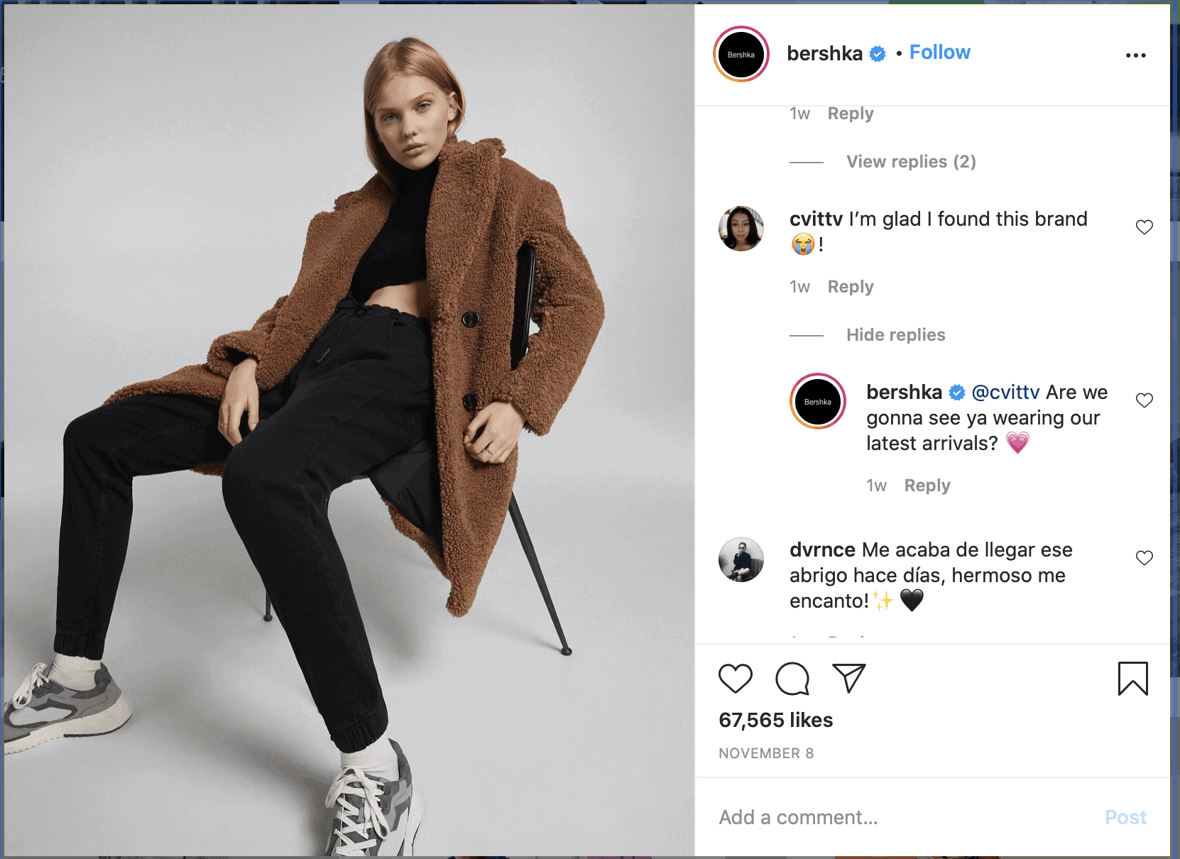 example of customer service on Instagram.