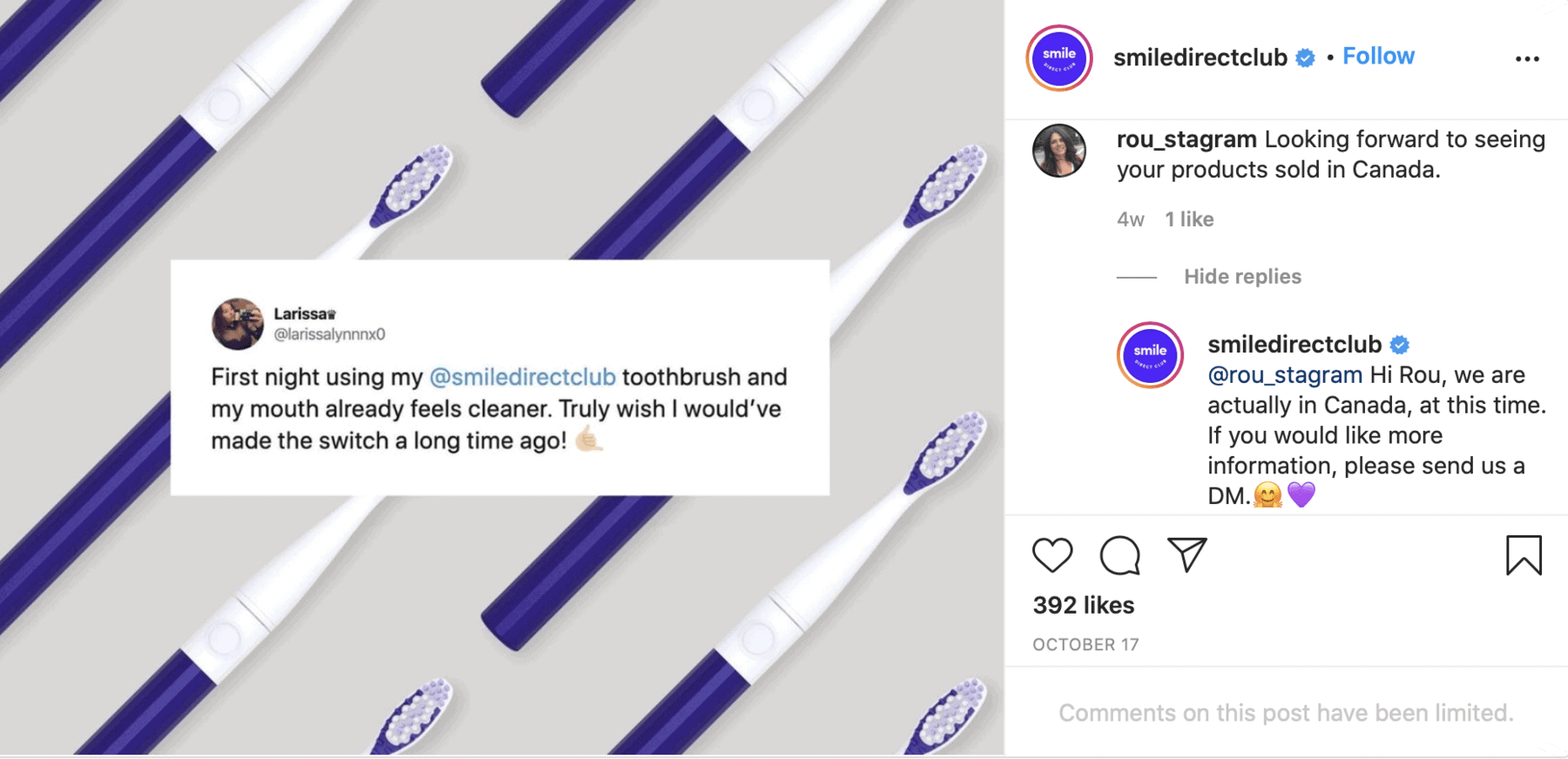 Helping customers on Instagram.