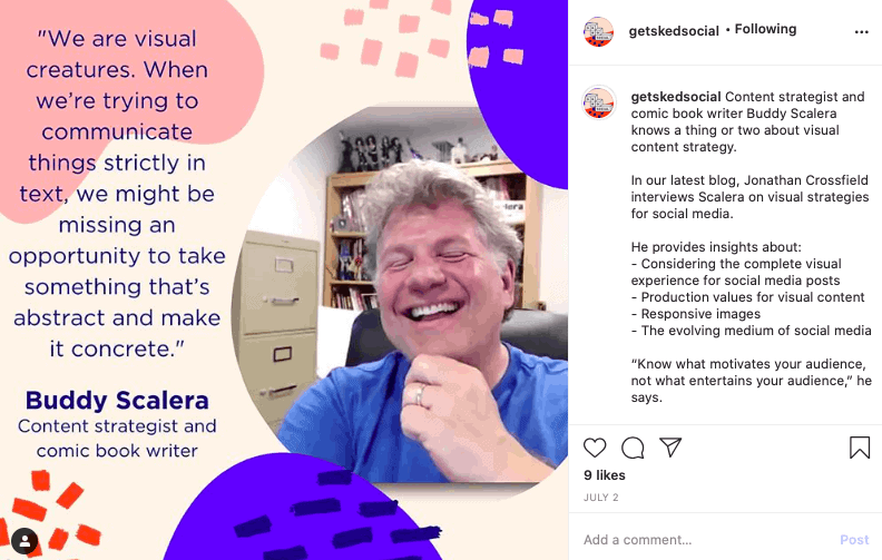 Example of using Instagram quotes to promote content.