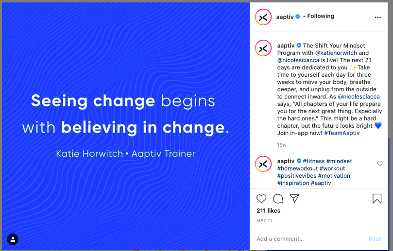 Example of an inspirational quote on Instagram.