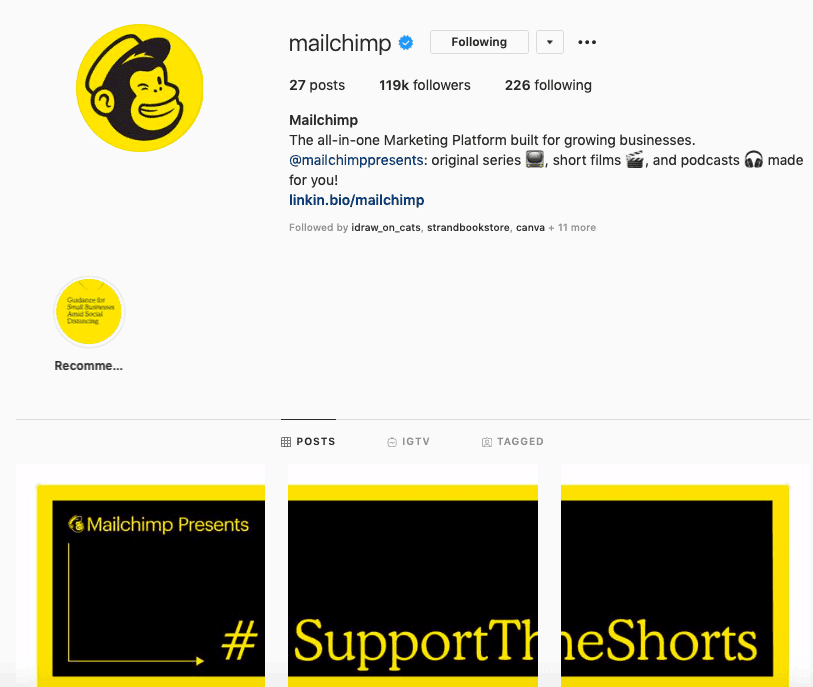 Another example of a brand using their logo in the Instagram profile picture. 