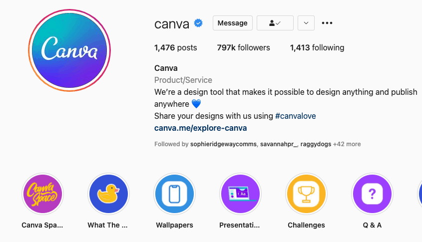 Canva's Instagram bio
