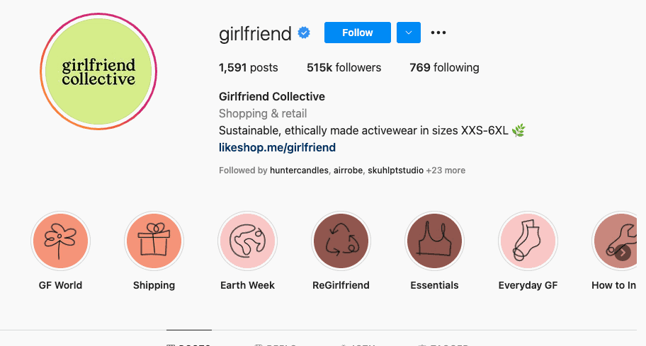 Girlfriend Collective's Instagram bio