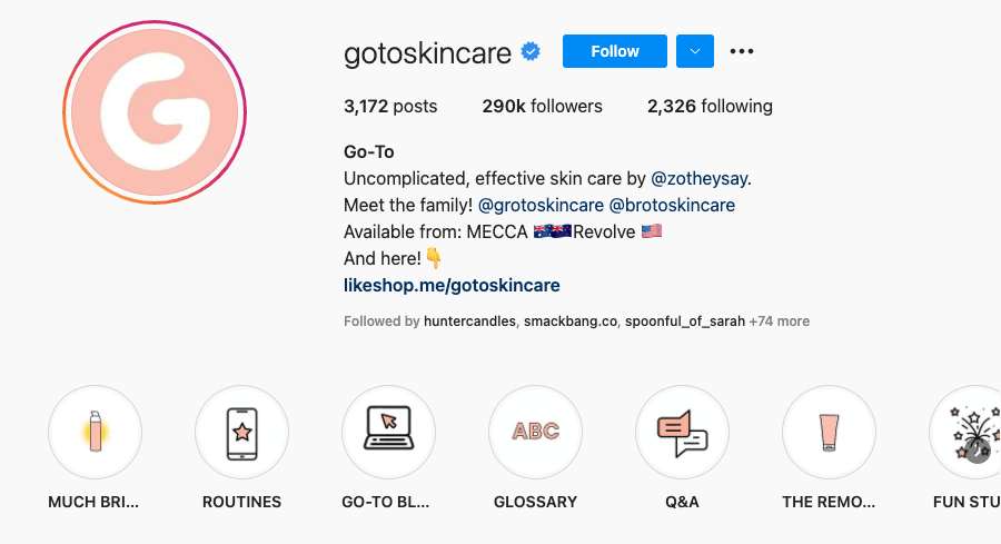 Go To Skincare's Instagram bio
