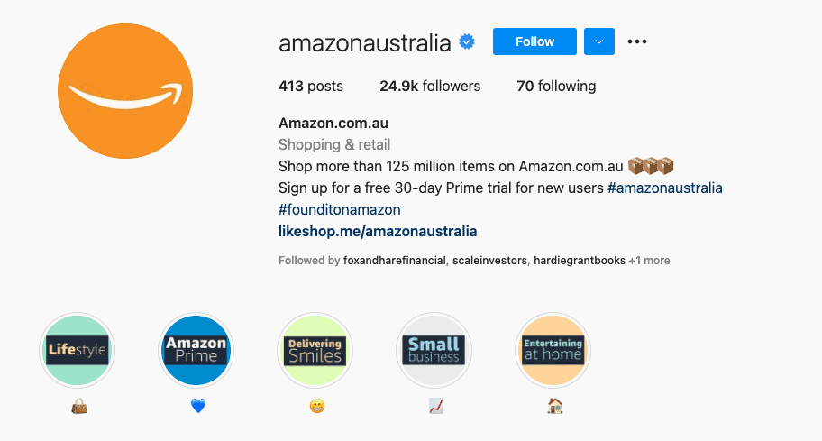 Amazon Australia's Instagram bio