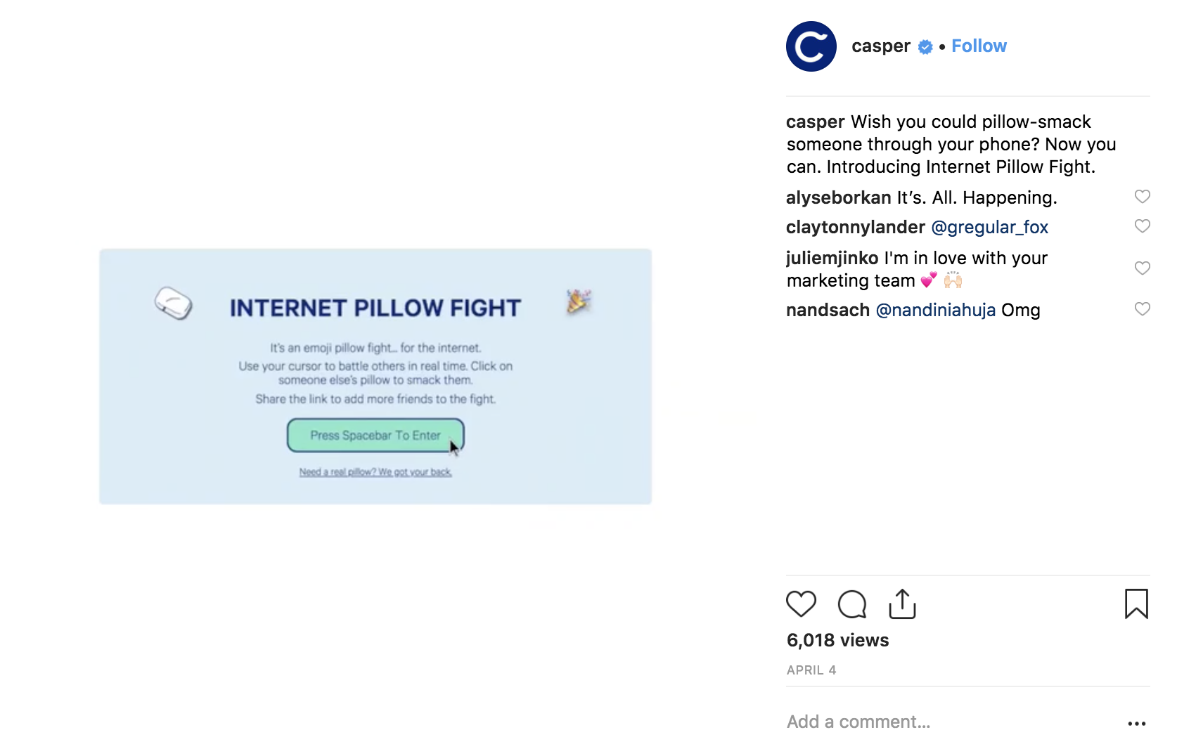 Best Instagram Campaigns 2018 - Casper - Sked Social