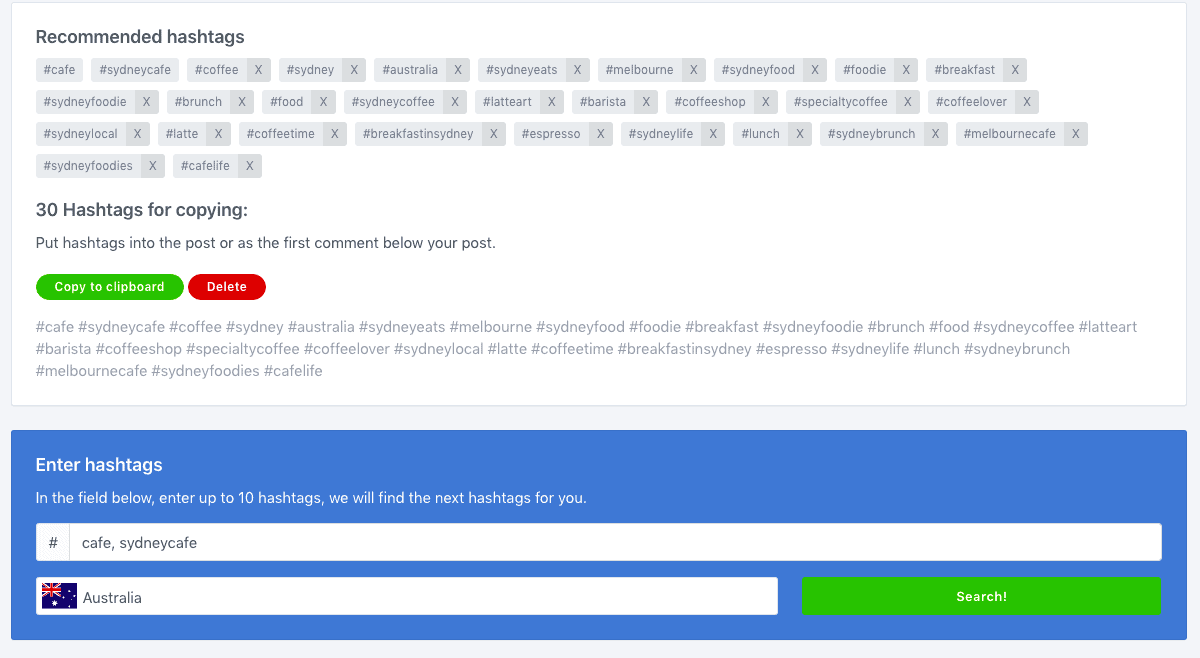 Tagsfinder suggesting hashtags