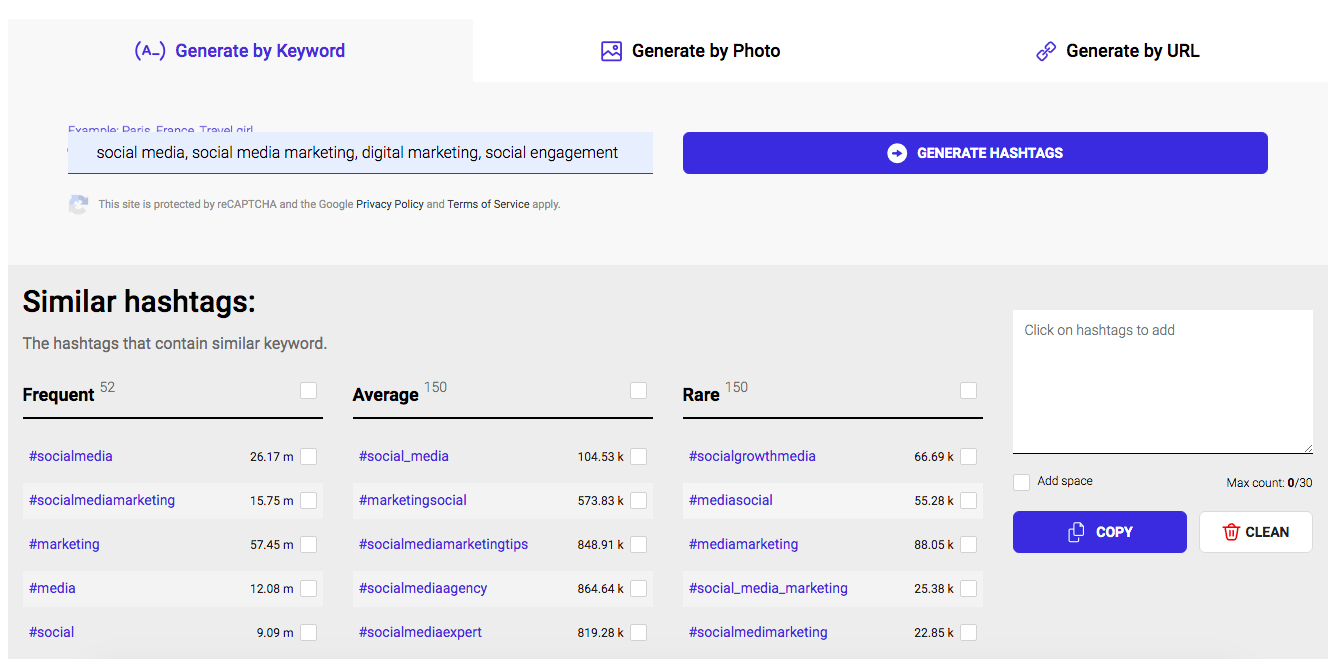 Inflact hashtag app