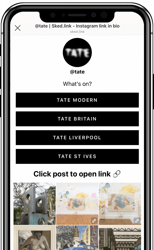 example instagram link in bio from @tate