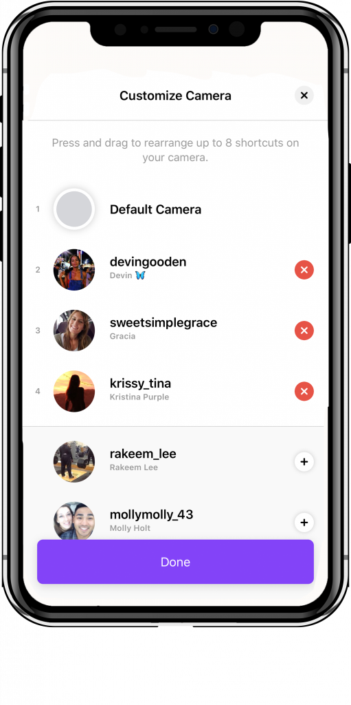 Customize camera selection in threads app