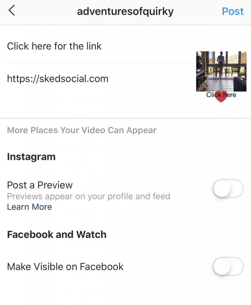 Title and description page for IGTV 
