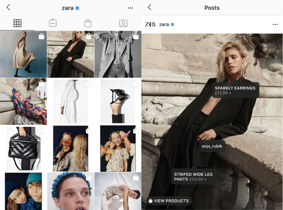 Tagging feature on Instagram used by Zara