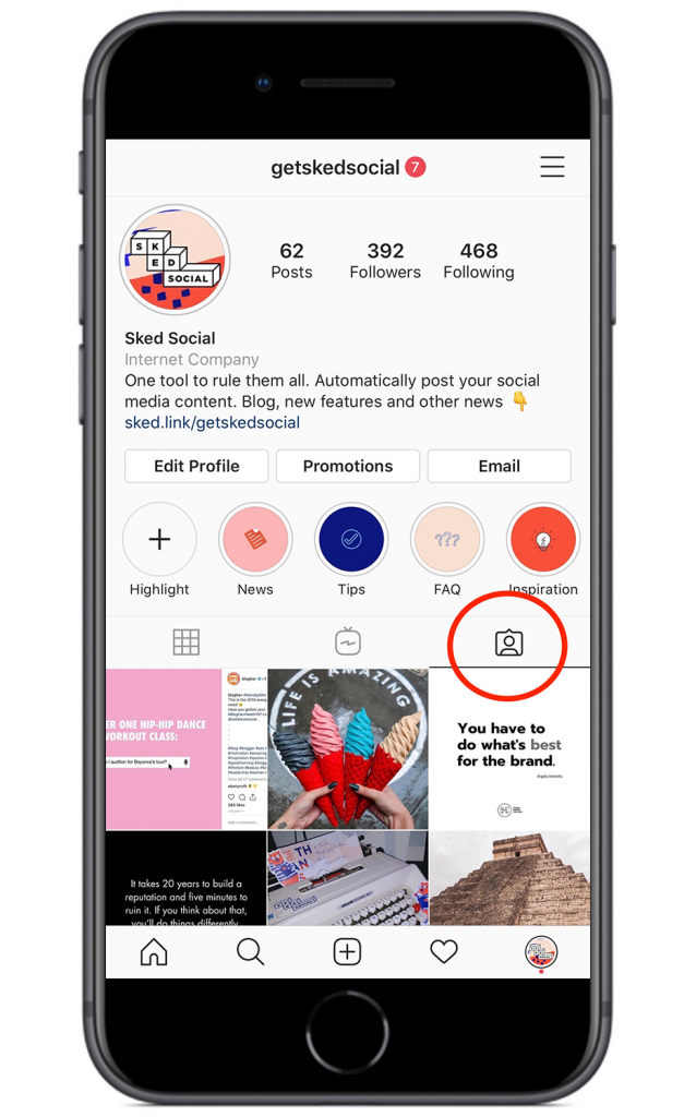 Tagged section on @getskedsocial Instagram page