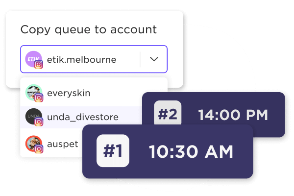 Social media publishing schedule copied across accounts