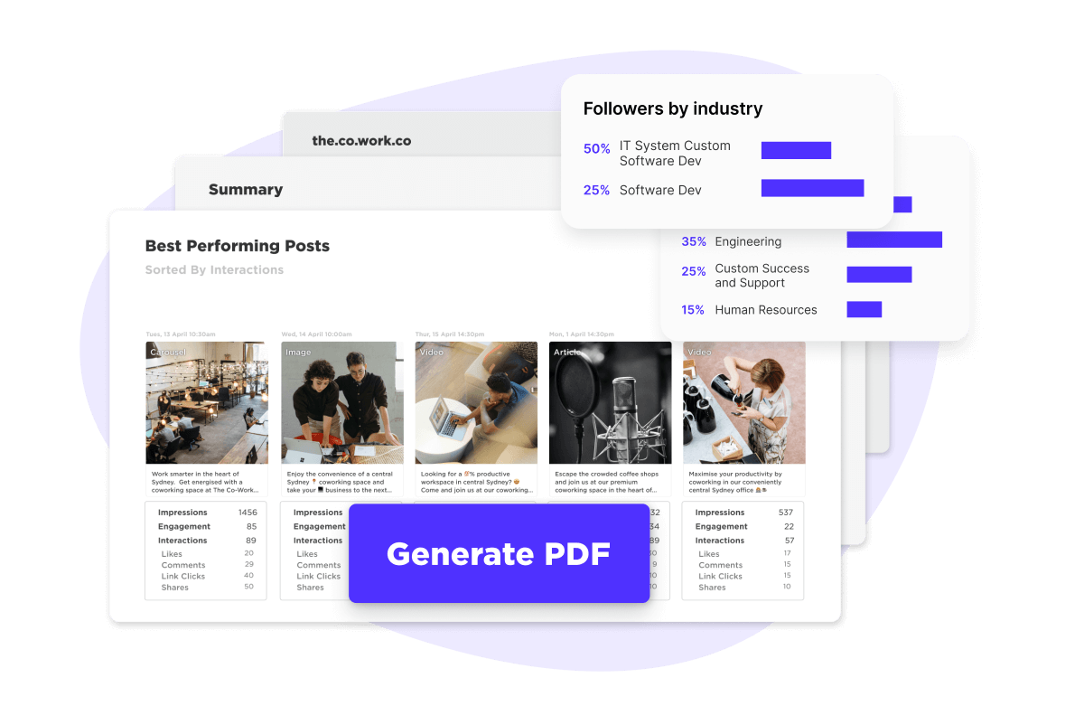 LinkedIn analytics dashboards and generate report button