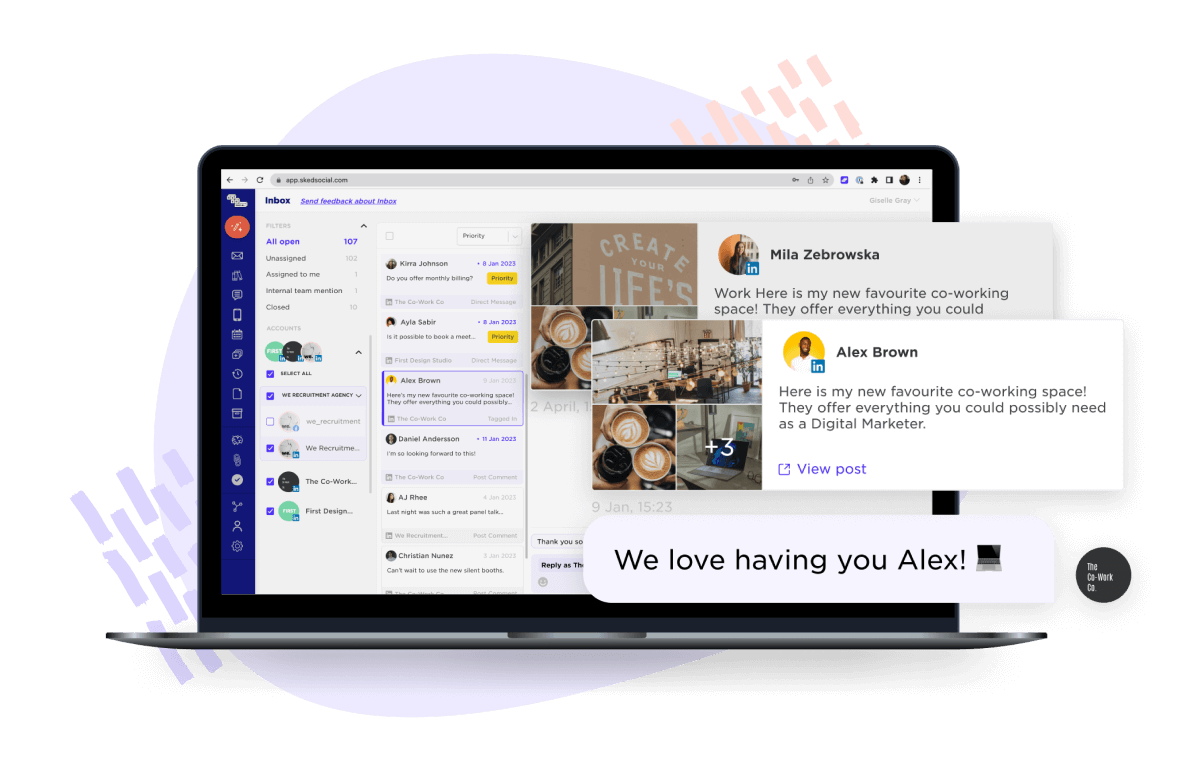 LinkedIn messages and comments in Sked's all-in-one social inbox