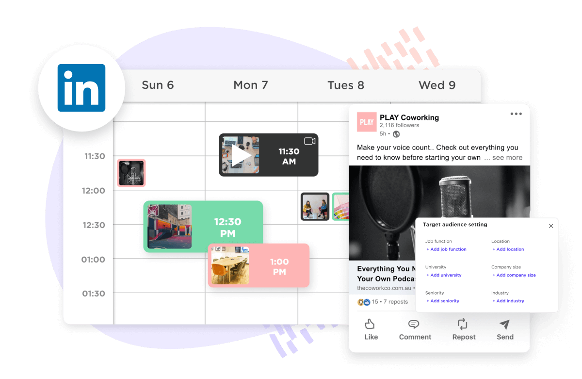 LinkedIn posts scheduled in Sked's drag-and-drop visual content calendar