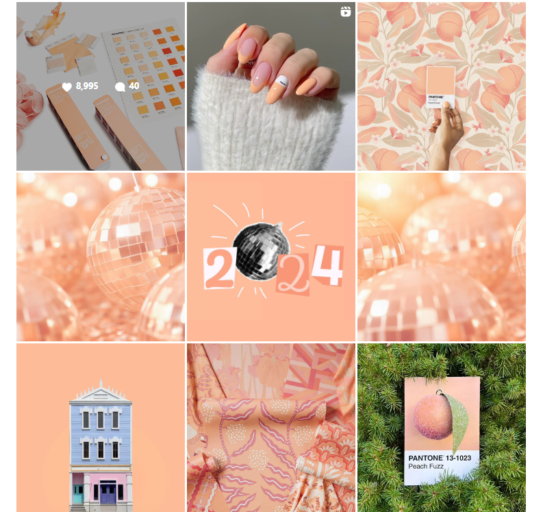 Pantone's Instagram feed featuring peach images